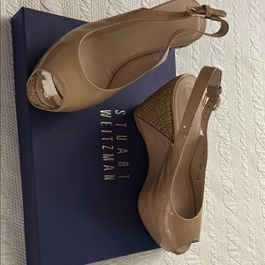 Stuart Weitzman Tan Wedge Slingbacks